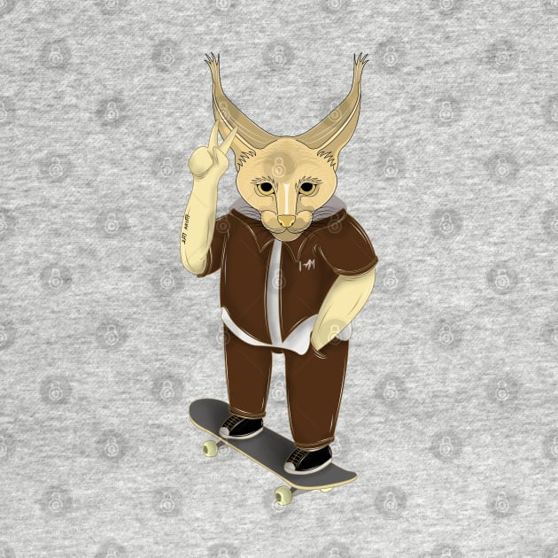 skateboarder caracal cat by dwalikur